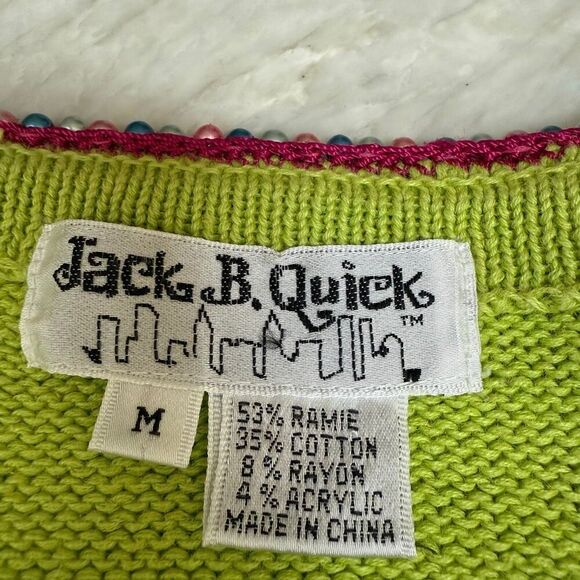 Jack B Quick Colorful Art-to-Wear Flamingo Island Fun Florida Palm Sweater Sz M - Picture 4 of 6